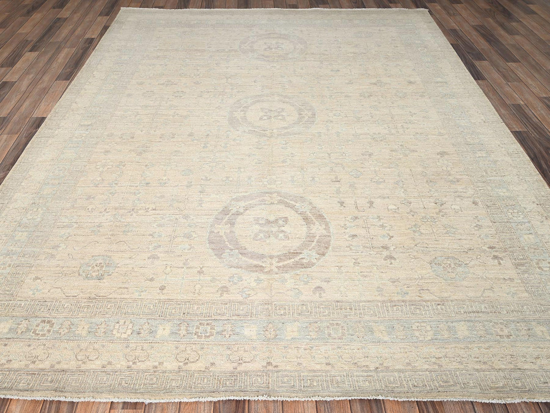 7'10" x 9'6" New Hand Knotted Beige Wool Rectangle Oriental Rug - MOA1021499