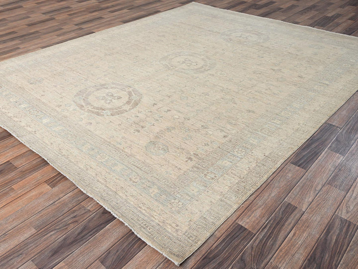 7'10" x 9'6" New Hand Knotted Beige Wool Rectangle Oriental Rug - MOA1021499