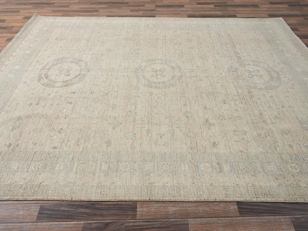 7'10" x 9'6" New Hand Knotted Beige Wool Rectangle Oriental Rug - MOA1021499