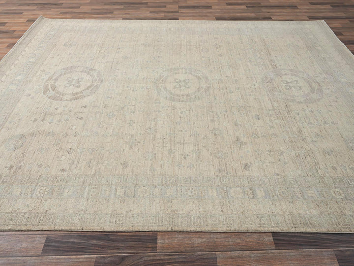 7'10" x 9'6" New Hand Knotted Beige Wool Rectangle Oriental Rug - MOA1021499