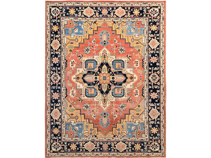 9'2" x 11'8" New Hand Knotted Orange Wool Rectangle Oriental Rug - MOA1021501