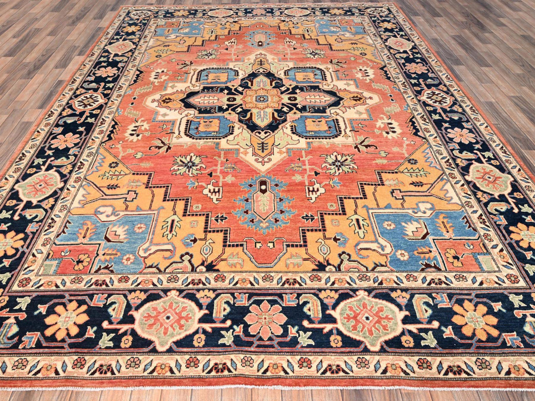 9'2" x 11'8" New Hand Knotted Orange Wool Rectangle Oriental Rug - MOA1021501