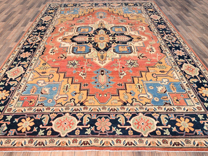 9'2" x 11'8" New Hand Knotted Orange Wool Rectangle Oriental Rug - MOA1021501