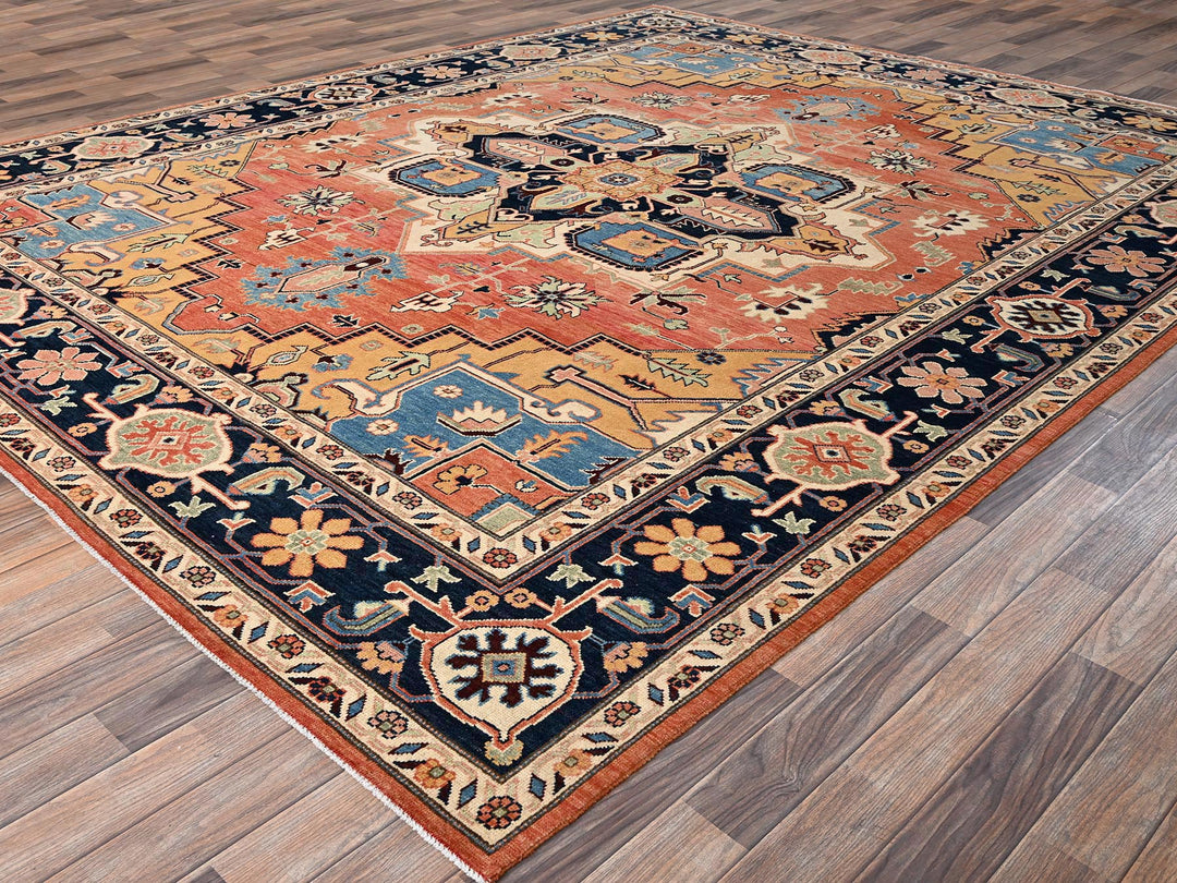 9'2" x 11'8" New Hand Knotted Orange Wool Rectangle Oriental Rug - MOA1021501