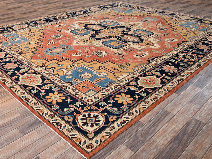 9'2" x 11'8" New Hand Knotted Orange Wool Rectangle Oriental Rug - MOA1021501