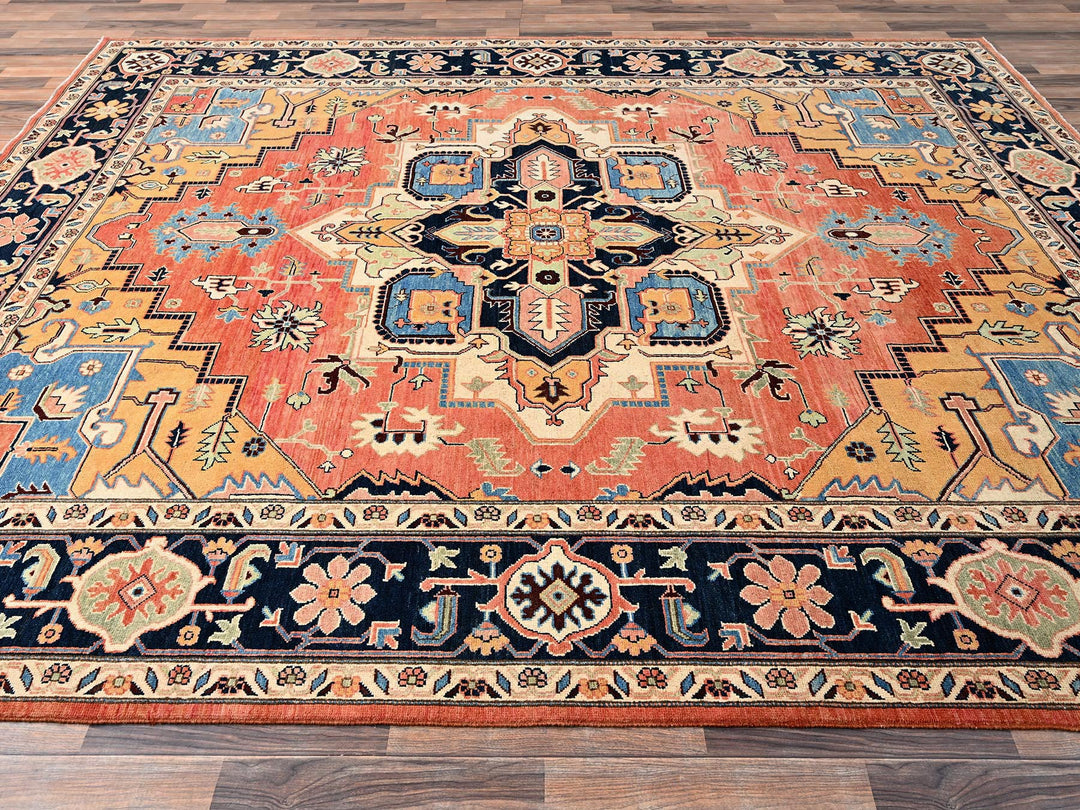 9'2" x 11'8" New Hand Knotted Orange Wool Rectangle Oriental Rug - MOA1021501