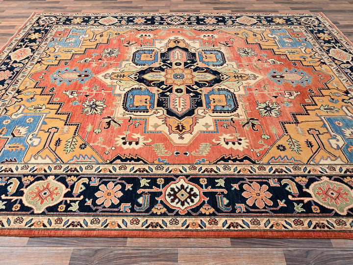 9'2" x 11'8" New Hand Knotted Orange Wool Rectangle Oriental Rug - MOA1021501