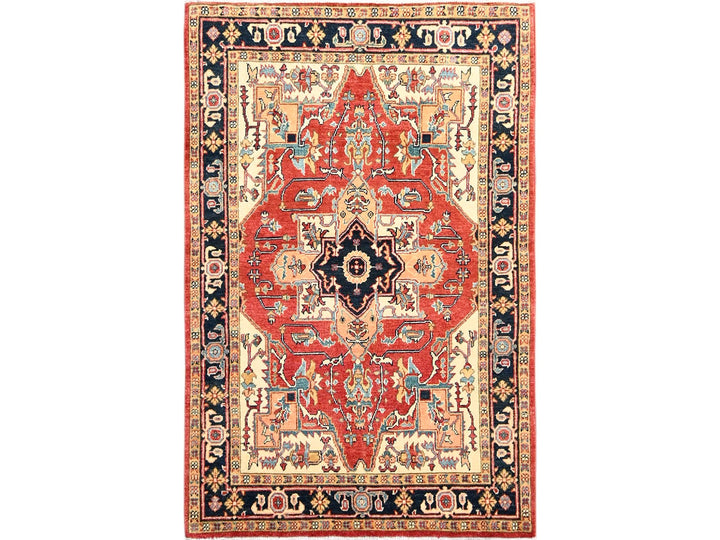 3'11" x 5'11" New Hand Knotted Red Wool Rectangle Oriental Rug - MOA1021502