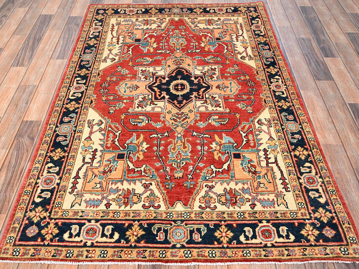 3'11" x 5'11" New Hand Knotted Red Wool Rectangle Oriental Rug - MOA1021502