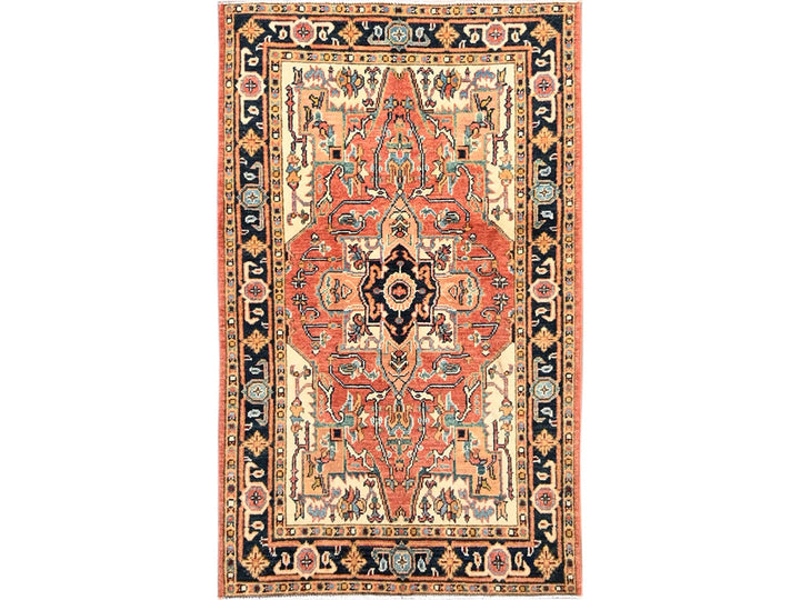 2'11" x 4'11" New Hand Knotted Orange Wool Rectangle Oriental Rug - MOA1021504