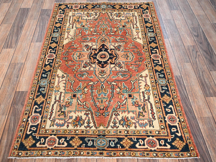 2'11" x 4'11" New Hand Knotted Orange Wool Rectangle Oriental Rug - MOA1021504