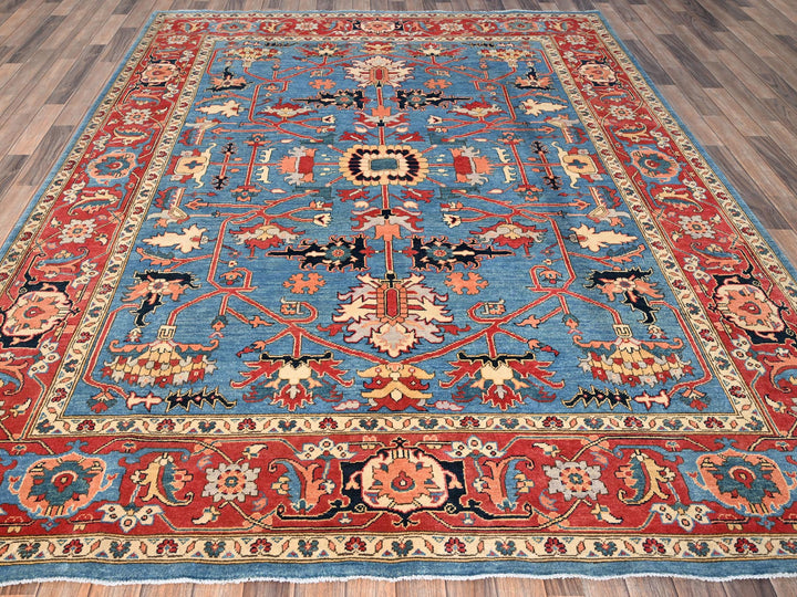 7'10" x 9'7" New Hand Knotted Blue Wool Rectangle Oriental Rug - MOA1021505