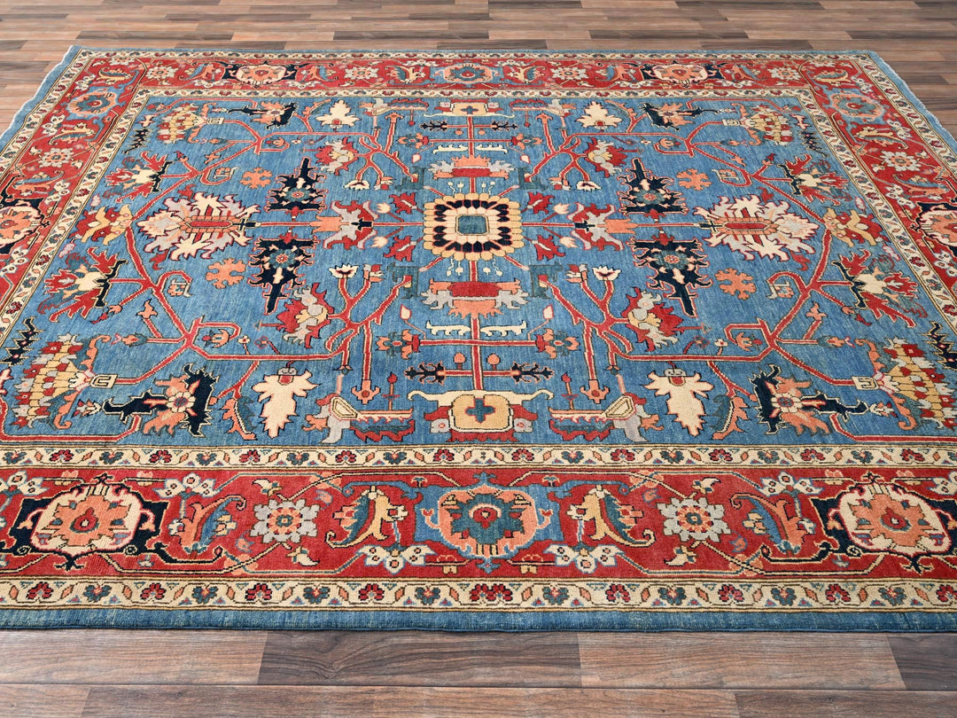 7'10" x 9'7" New Hand Knotted Blue Wool Rectangle Oriental Rug - MOA1021505