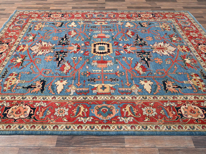 7'10" x 9'7" New Hand Knotted Blue Wool Rectangle Oriental Rug - MOA1021505