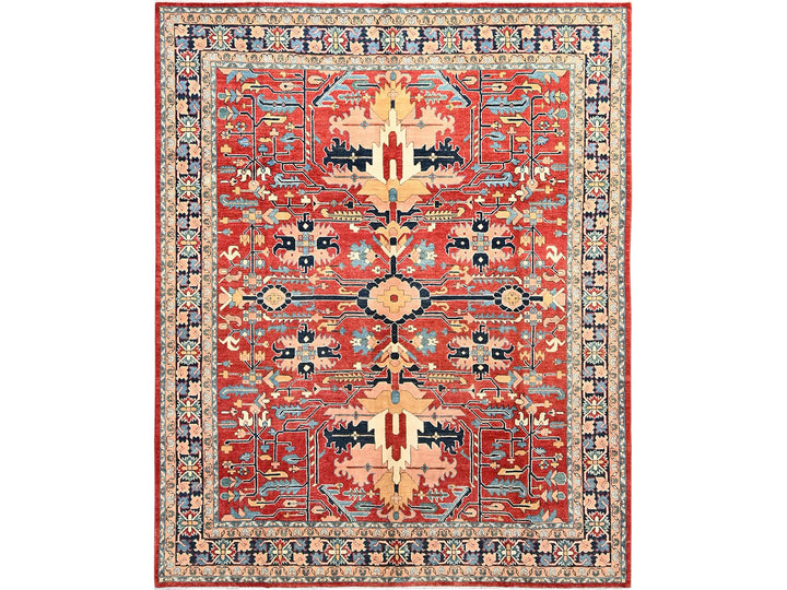 7'10" x 9'7" New Hand Knotted Red Wool Rectangle Oriental Rug - MOA1021507