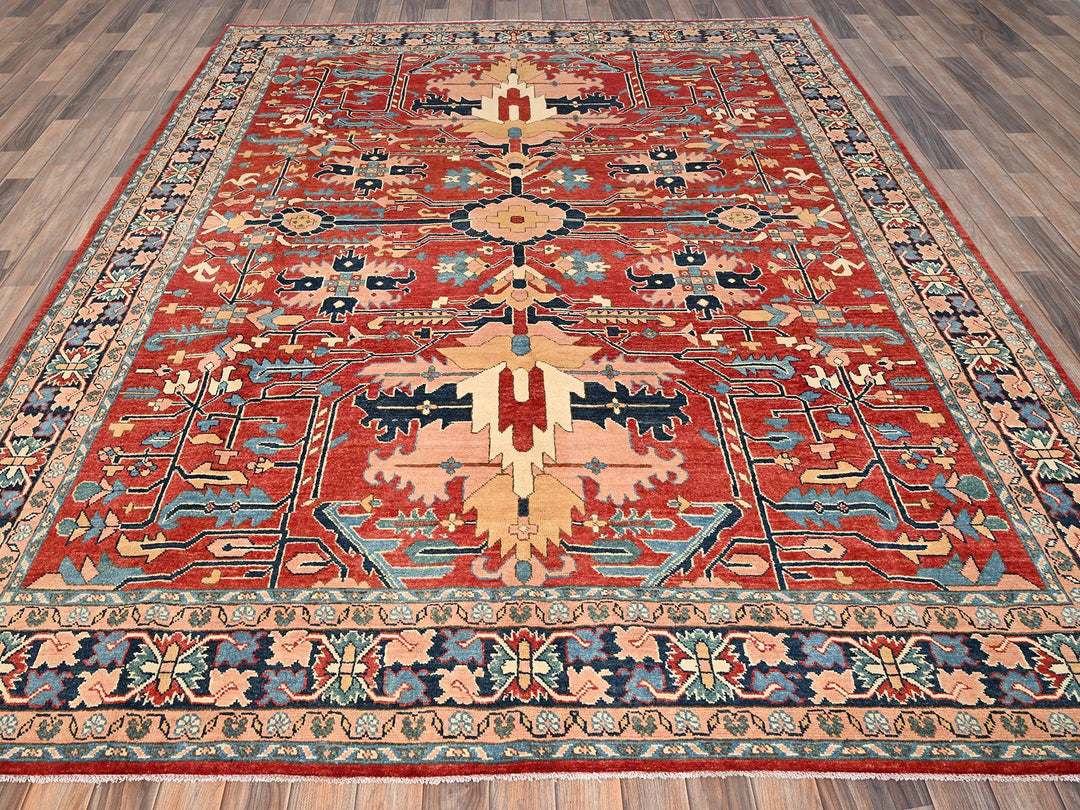 7'10" x 9'7" New Hand Knotted Red Wool Rectangle Oriental Rug - MOA1021507