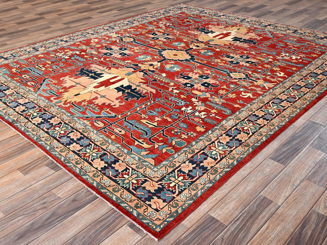 7'10" x 9'7" New Hand Knotted Red Wool Rectangle Oriental Rug - MOA1021507