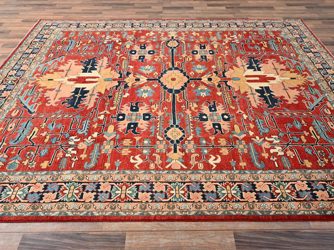 7'10" x 9'7" New Hand Knotted Red Wool Rectangle Oriental Rug - MOA1021507