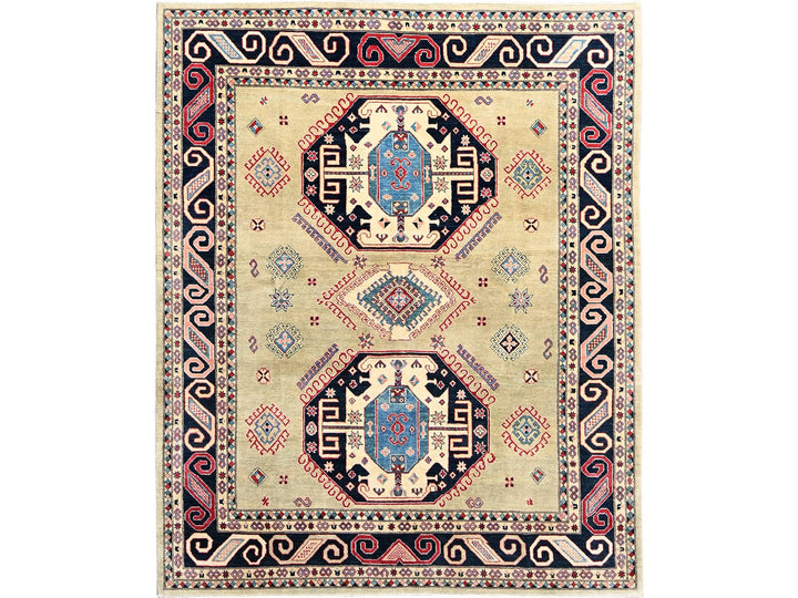 7'11" x 9'7" New Hand Knotted Green Wool Rectangle Oriental Rug - MOA1021512