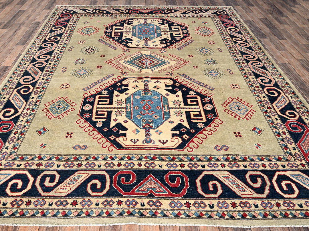 7'11" x 9'7" New Hand Knotted Green Wool Rectangle Oriental Rug - MOA1021512