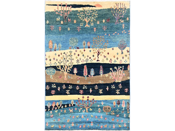 3'11" x 5'11" New Hand Knotted Blue Wool Rectangle Oriental Rug - MOA1021513