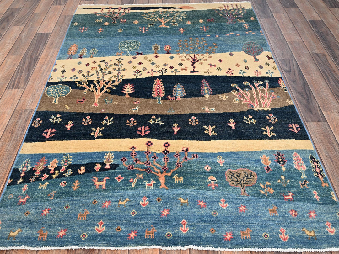 3'11" x 5'11" New Hand Knotted Blue Wool Rectangle Oriental Rug - MOA1021513