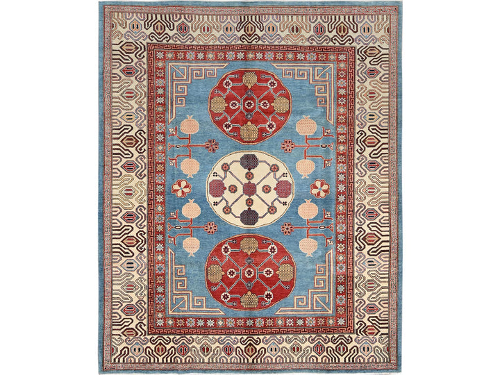 8'0" x 9'9" New Hand Knotted Blue Wool Rectangle Oriental Rug - MOA1021516