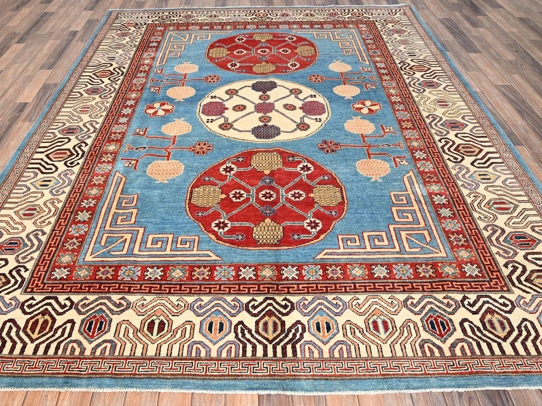 8'0" x 9'9" New Hand Knotted Blue Wool Rectangle Oriental Rug - MOA1021516