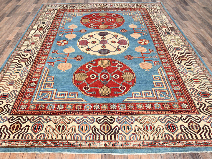 8'0" x 9'9" New Hand Knotted Blue Wool Rectangle Oriental Rug - MOA1021516