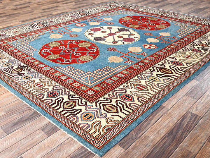 8'0" x 9'9" New Hand Knotted Blue Wool Rectangle Oriental Rug - MOA1021516