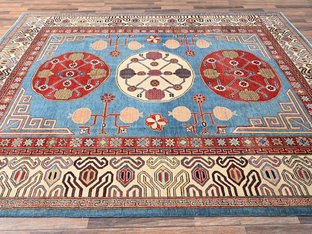 8'0" x 9'9" New Hand Knotted Blue Wool Rectangle Oriental Rug - MOA1021516