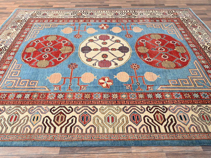 8'0" x 9'9" New Hand Knotted Blue Wool Rectangle Oriental Rug - MOA1021516