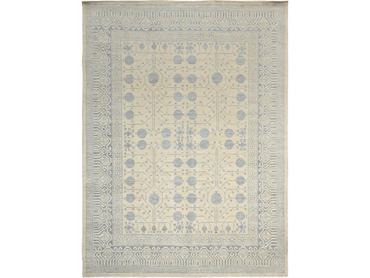 8'10" x 11'11" New Hand Knotted Ivory Wool Rectangle Oriental Rug - MOA1021517