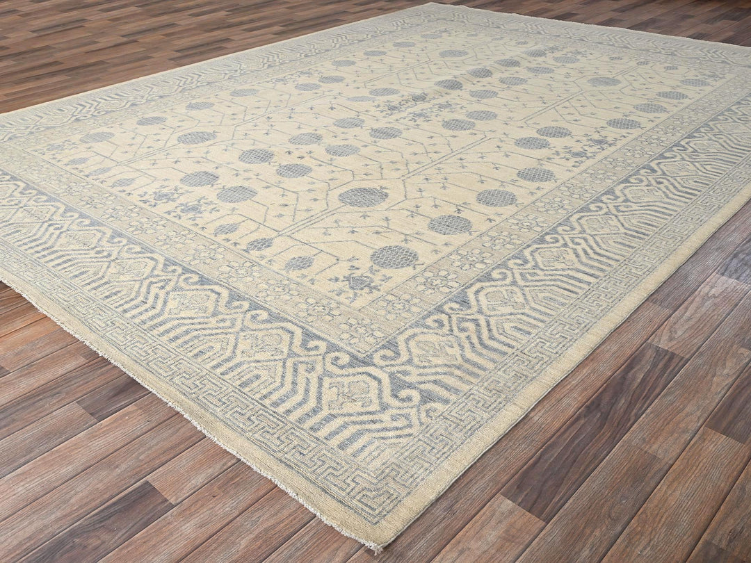 8'10" x 11'11" New Hand Knotted Ivory Wool Rectangle Oriental Rug - MOA1021517