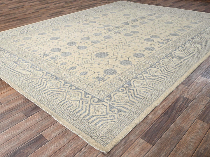 8'10" x 11'11" New Hand Knotted Ivory Wool Rectangle Oriental Rug - MOA1021517