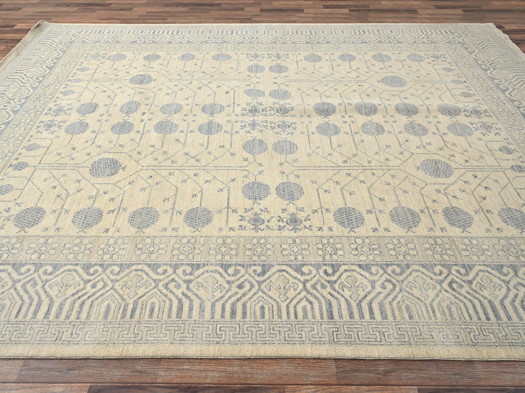 8'10" x 11'11" New Hand Knotted Ivory Wool Rectangle Oriental Rug - MOA1021517