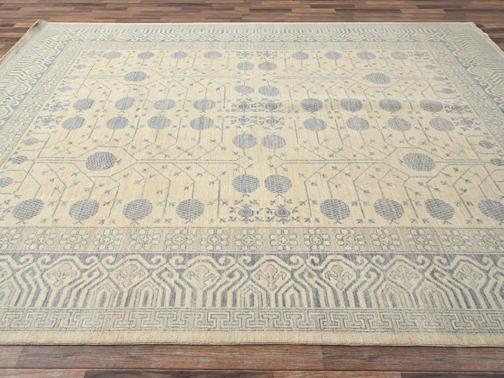 8'10" x 11'11" New Hand Knotted Ivory Wool Rectangle Oriental Rug - MOA1021517