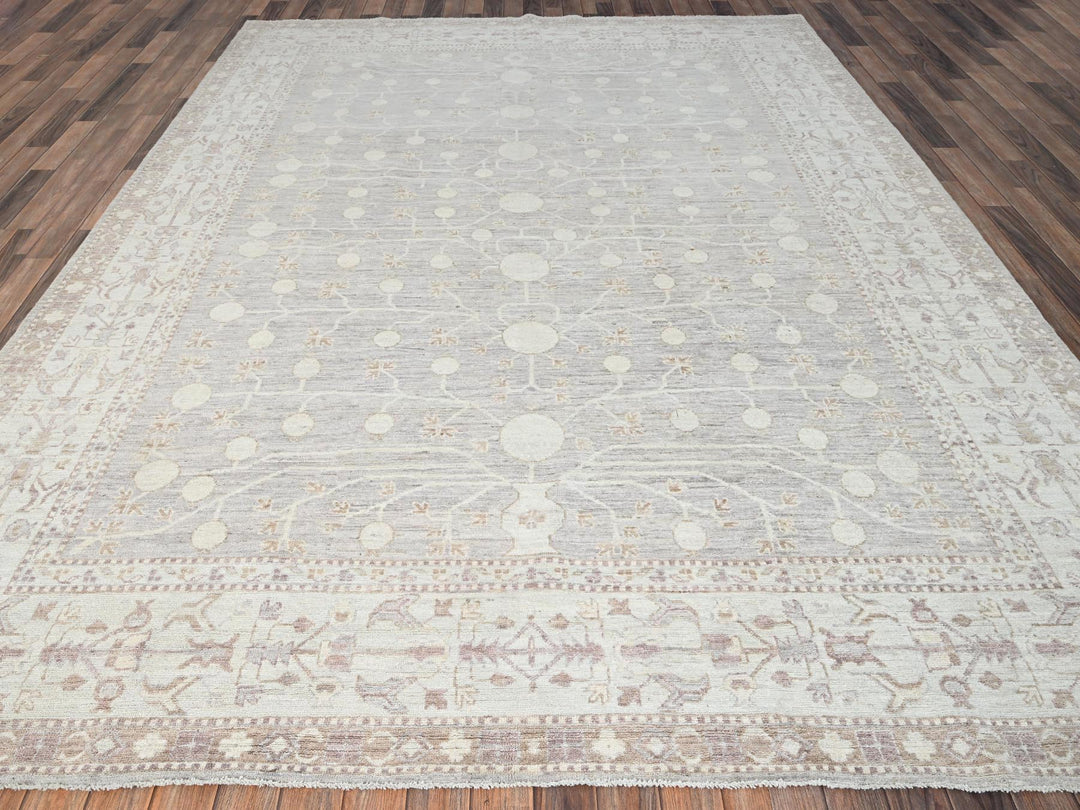 8'9" x 11'6" New Hand Knotted Grey Wool Rectangle Oriental Rug - MOA1021518