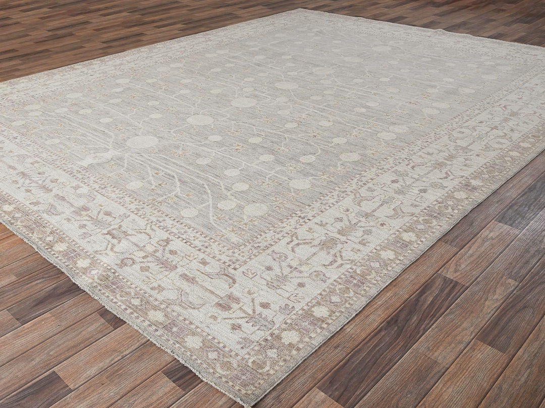 8'9" x 11'6" New Hand Knotted Grey Wool Rectangle Oriental Rug - MOA1021518