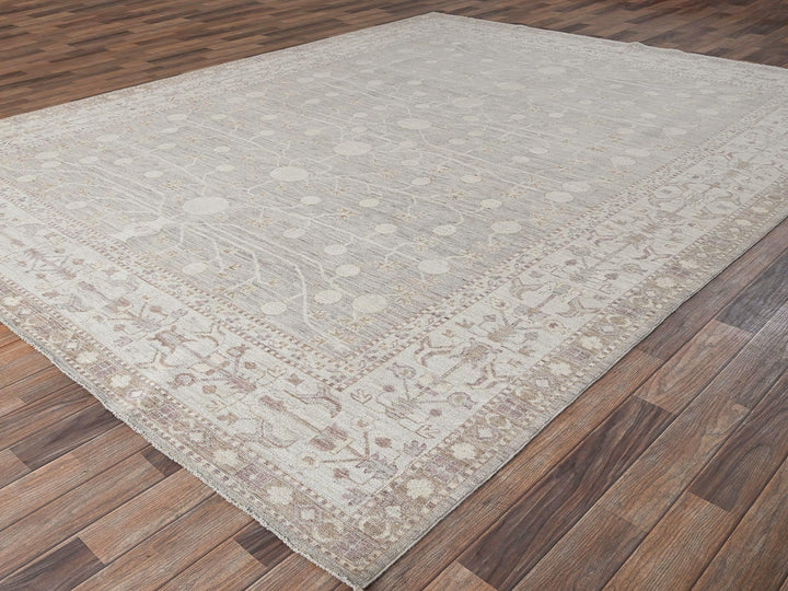 8'9" x 11'6" New Hand Knotted Grey Wool Rectangle Oriental Rug - MOA1021518