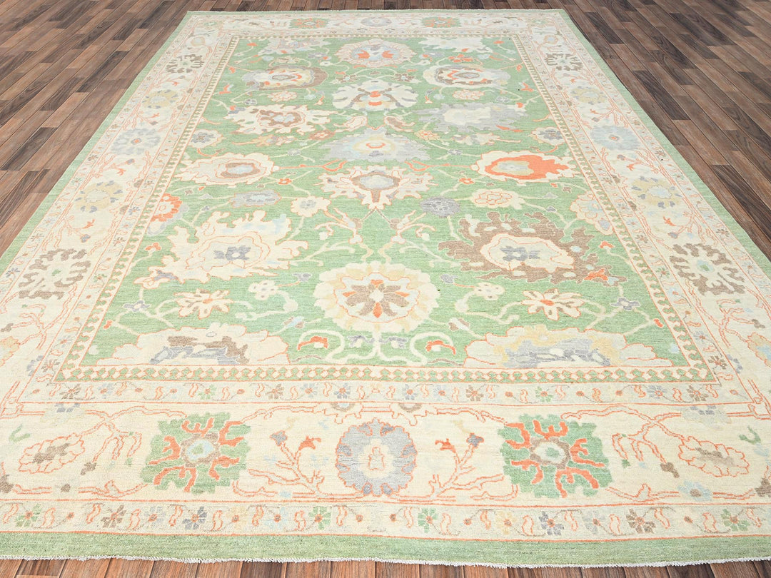 8'11" x 11'10" New Hand Knotted Green Wool Rectangle Oriental Rug - MOA1021522