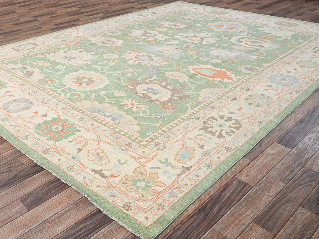 8'11" x 11'10" New Hand Knotted Green Wool Rectangle Oriental Rug - MOA1021522