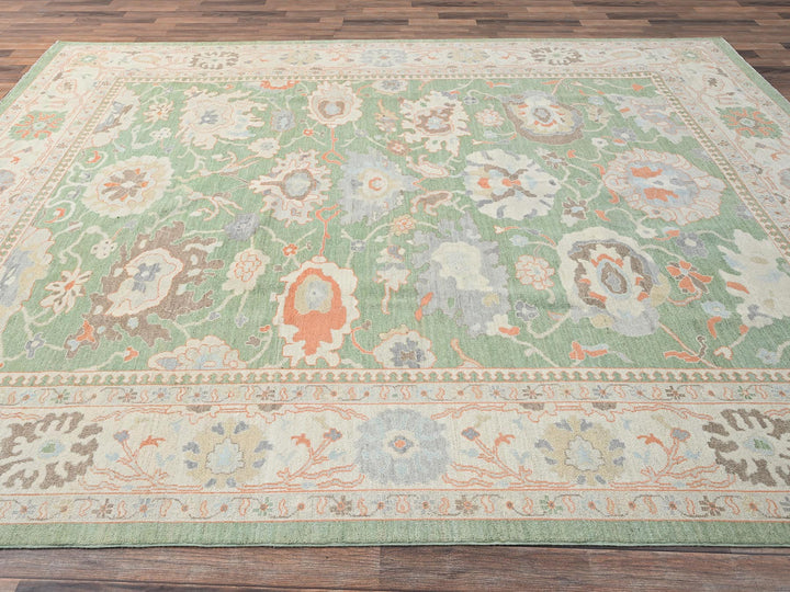 8'11" x 11'10" New Hand Knotted Green Wool Rectangle Oriental Rug - MOA1021522
