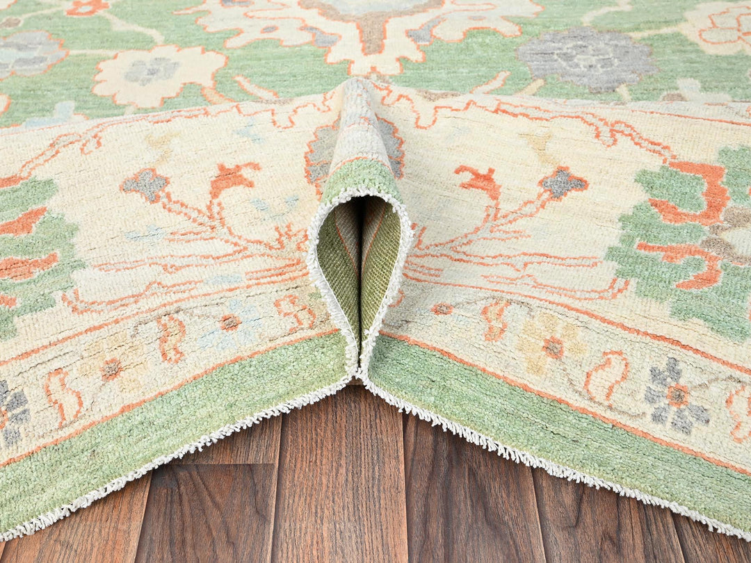 8'11" x 11'10" New Hand Knotted Green Wool Rectangle Oriental Rug - MOA1021522