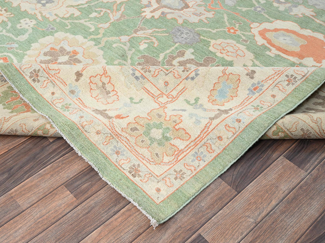 8'11" x 11'10" New Hand Knotted Green Wool Rectangle Oriental Rug - MOA1021522