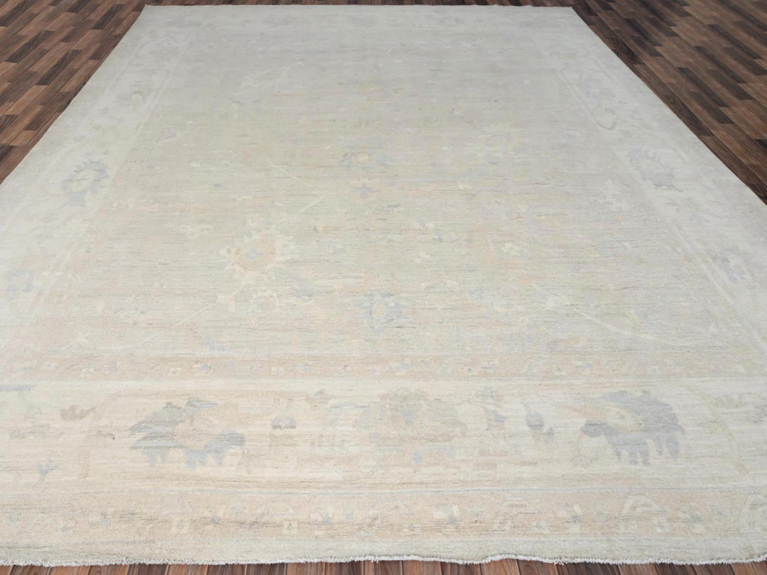 11'11" x 14'2" New Hand Knotted Ivory Wool Rectangle Oriental Rug - MOA1021523
