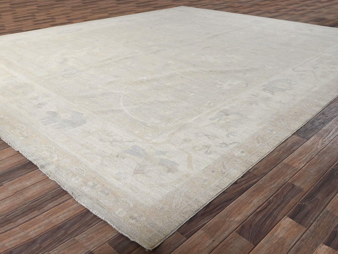 11'11" x 14'2" New Hand Knotted Ivory Wool Rectangle Oriental Rug - MOA1021523