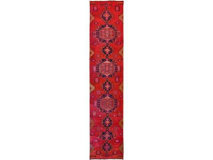 2'7" x 11'11" Vintage Hand Knotted Red Wool Runner Oriental Rug - MOA1021524