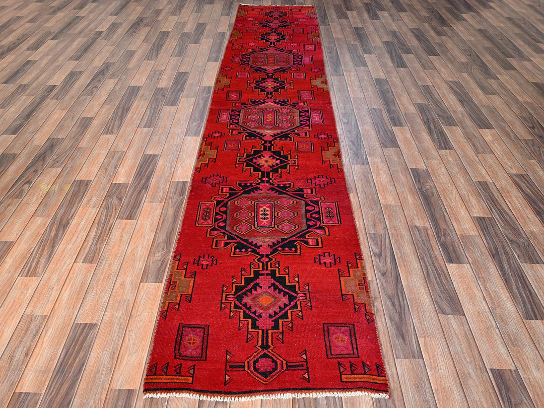 2'7" x 11'11" Vintage Hand Knotted Red Wool Runner Oriental Rug - MOA1021524