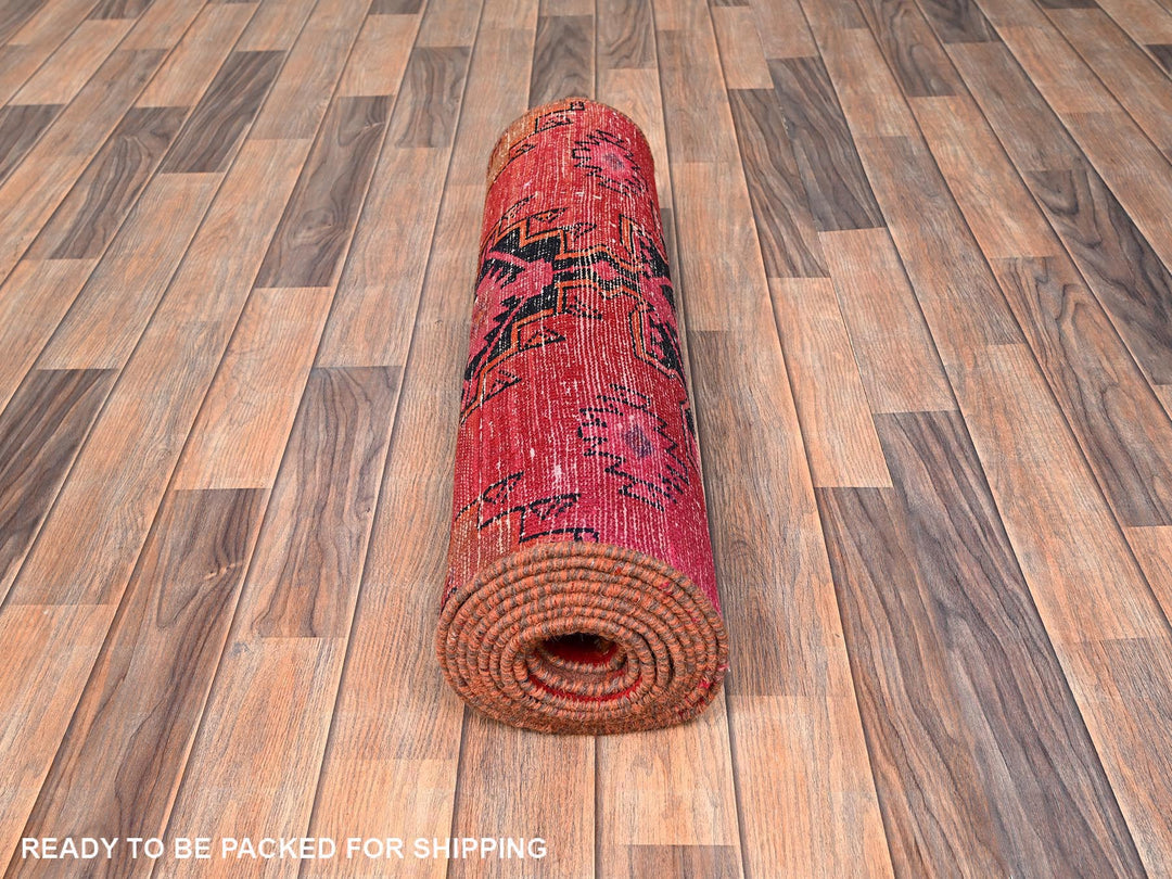 2'7" x 11'11" Vintage Hand Knotted Red Wool Runner Oriental Rug - MOA1021524